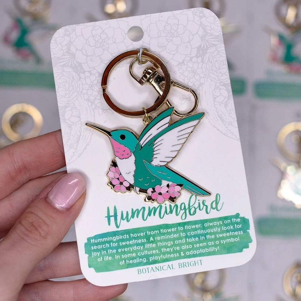 Hummingbird Enamel Keychain with Key Clip - Gold Plated Bird & Nature Accessory